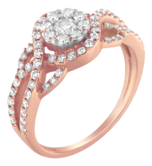 10K Rose Gold 3/4 Cttw Diamond Floral Cluster Head and Twisted Shank Cocktail Ring (H-I Color, SI1-S EVS1010