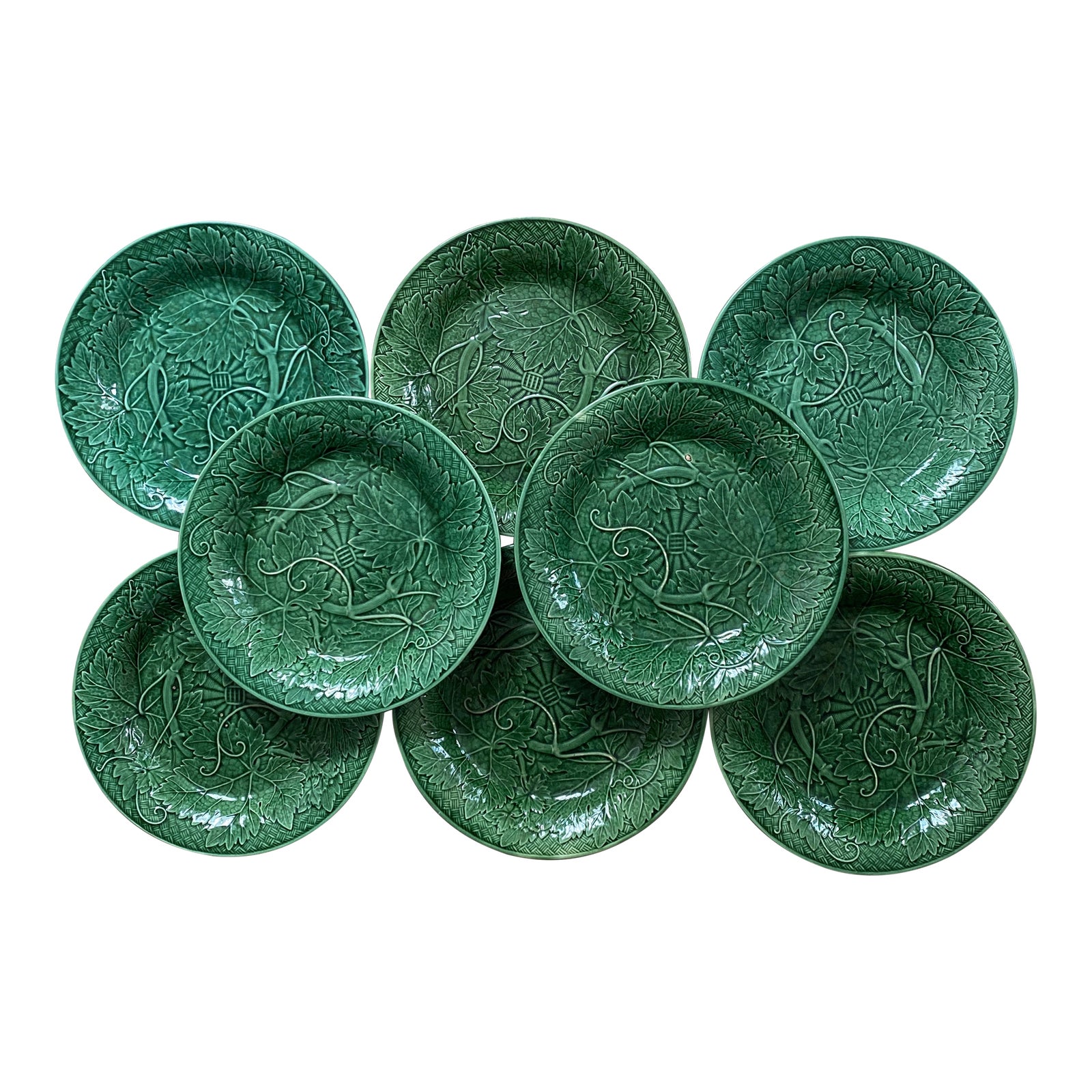 19th Century Wedgwood Basketweave Majolica Plates Set of 8 Chairish