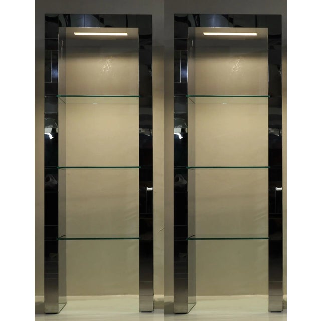 Chrome Attributed to Paul Evans Custom Cityscape Étagères with Lighting, Signed, circa 1970s For Sale - Image 8 of 10