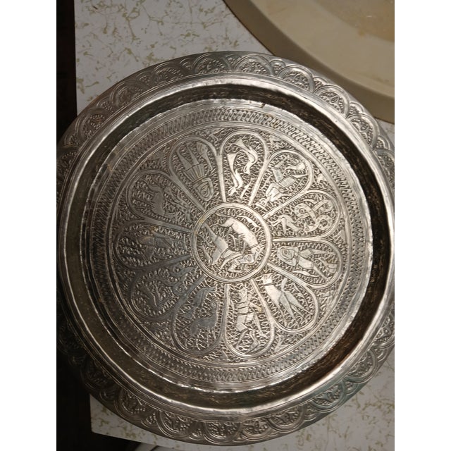 Hand Hammered 19th Century Persian Silver Tray Hunting Scenes For Sale - Image 9 of 13