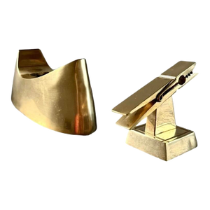 Cast Brass Tape Dispenser + Brass Clothespin Card Holder, Set of 2
