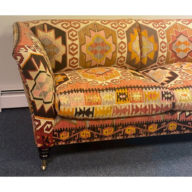 A rare opportunity to own an authentic George Smith two-seat sofa, beautifully upholstered in a striking handwoven-style...