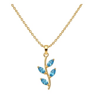 Swiss Blue Topaz Leaf Pendant | Leaf Branch Pendant | December Birthstone Pendant | Jewelry Gifts For Sale