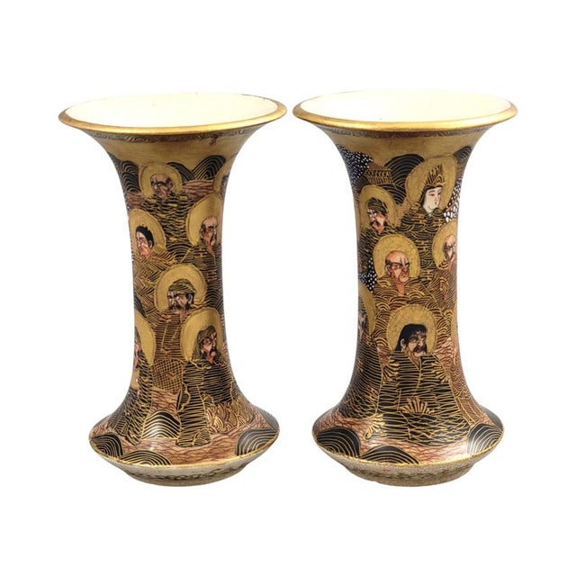 Japanese Satsuma Hododa Vases with Dragon and Rakan, Set of 2 For Sale - Image 12 of 12