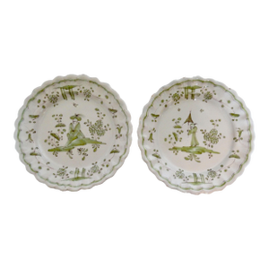 19th-Century French Moustiers Chinoiserie Figural Plates, a Pair