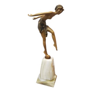 Art Deco Cold-Painted Bronze Sculpture of a Dancer Styled After Josef Lorenzl For Sale