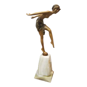 Art Deco Cold-Painted Bronze Sculpture of a Dancer Styled After Josef Lorenzl