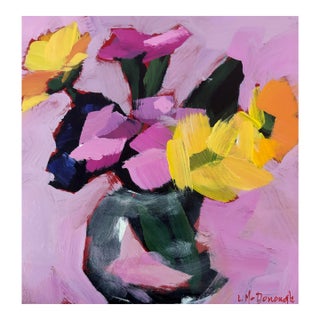 “Pink Reverie” Original Acrylic Contemporary Expressionism Floral Still Life by Linda McDonough For Sale