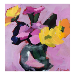 “Pink Reverie” Original Acrylic Contemporary Expressionism Floral Still Life by Linda McDonough