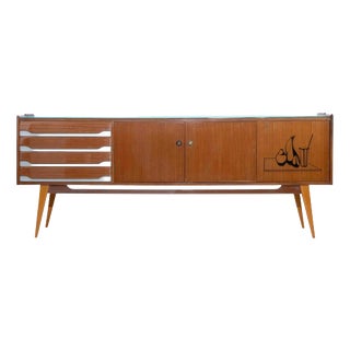 Vintage Italian Sideboard with Glass Top, Mid-20th Century For Sale
