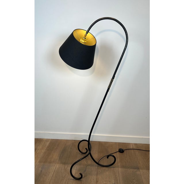 1950s Black lacquered and brass floor lamp in the style of Jean Royère For Sale - Image 11 of 12