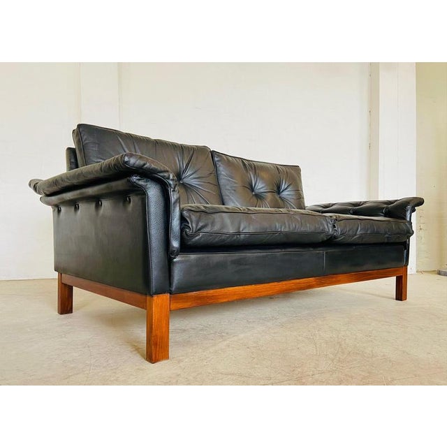 Vintage Scandinavian Black Buttoned Leather Sofa from Ikea, 1960s For Sale - Image 14 of 18
