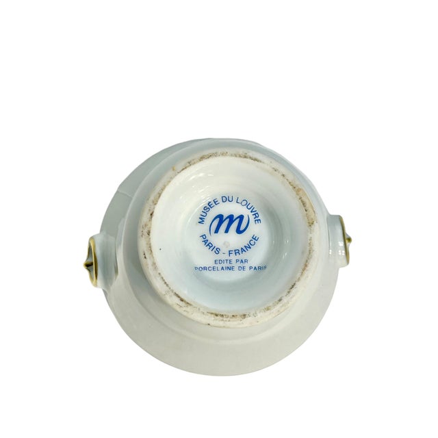 White Vintage Gilt Decorated White Porcelain Small Urn or Matchstick Holder From the Louvre Museum For Sale - Image 8 of 10