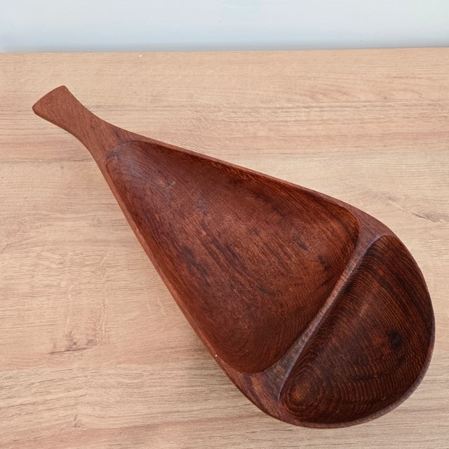Mid-Century Modern Stig Sandqvist Handled Teak Divided Wood Bowl Organic Design Sweden Marked Ss For Sale - Image 3 of 9