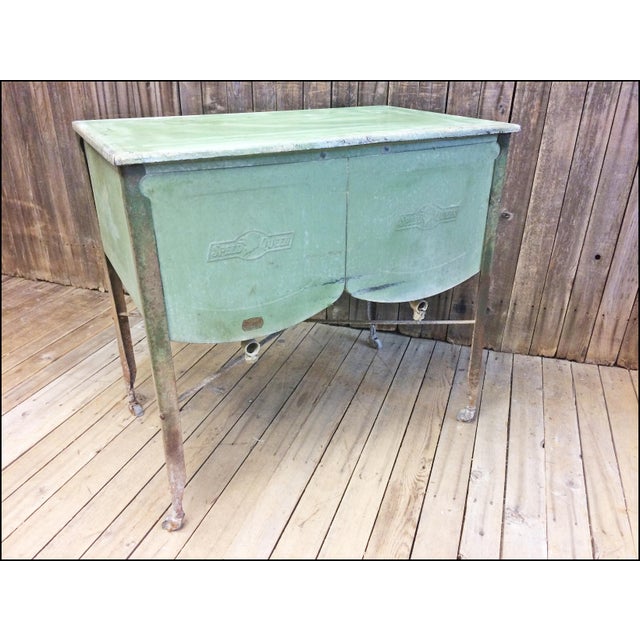Vintage Speed Queen Green Country Galvanized Double Basin Wash Tub with