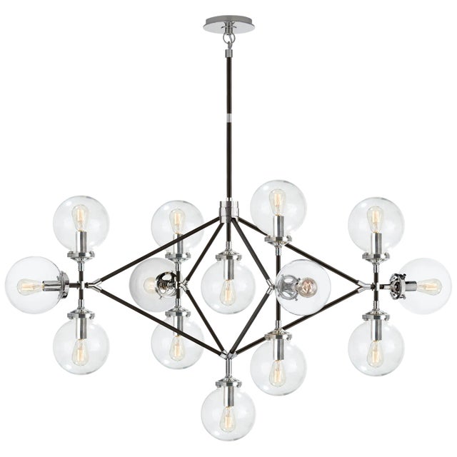 Modern Ian K. Fowler for Visual Comfort Signature Bistro Four Arm Chandelier in Polished Nickel & Black with Clear Glass For Sale - Image 3 of 3