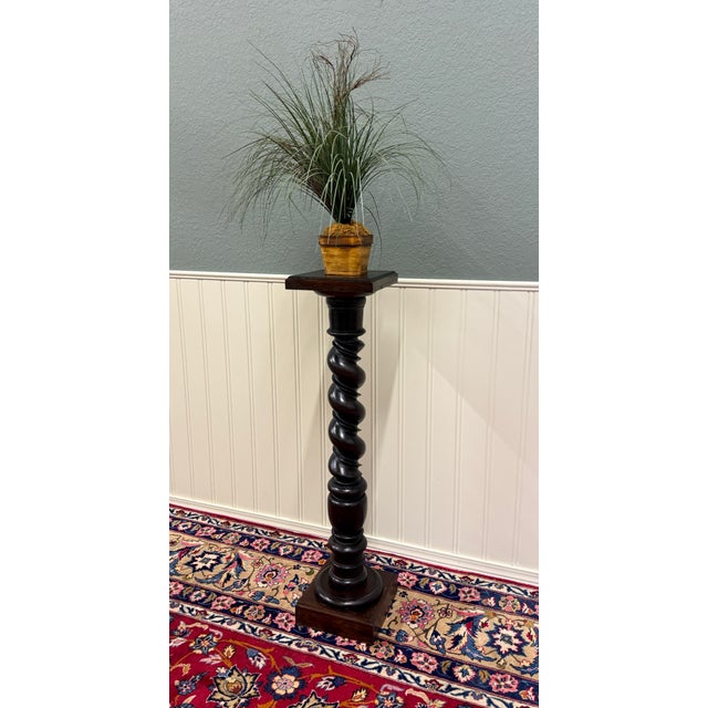 1920s Antique French Louis XIII Barley Twist Pedestal Plant Stand Oak 42" T For Sale - Image 5 of 18