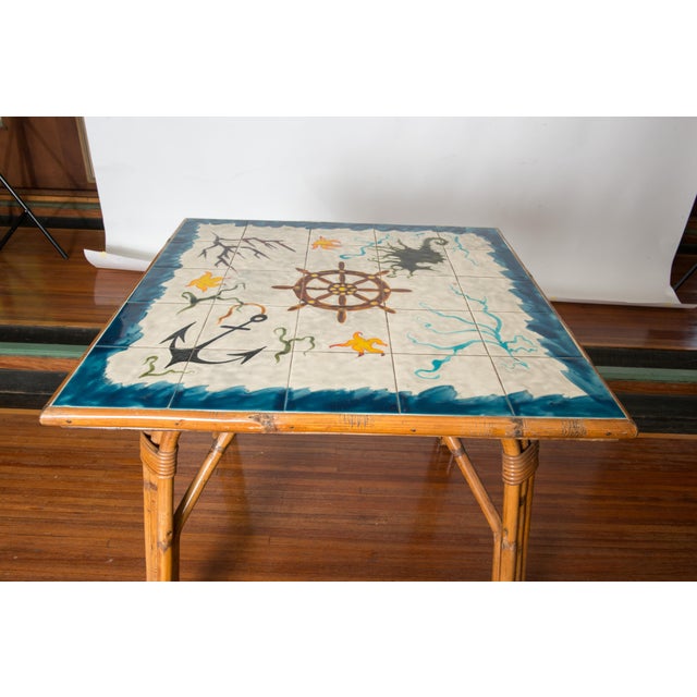 Brown Cote D'Azur Rattan, Tile Table and Chairs - 5 Pieces For Sale - Image 8 of 12
