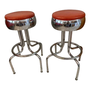 1950s American Mid-Century Modern Swivel Red Bar Stools - a Pair