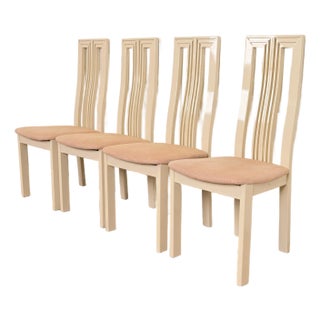 Italian Modern Cream Lacquered High Back Dining Chairs, Set of Four For Sale