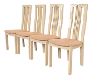 Italian Modern Cream Lacquered High Back Dining Chairs, Set of Four