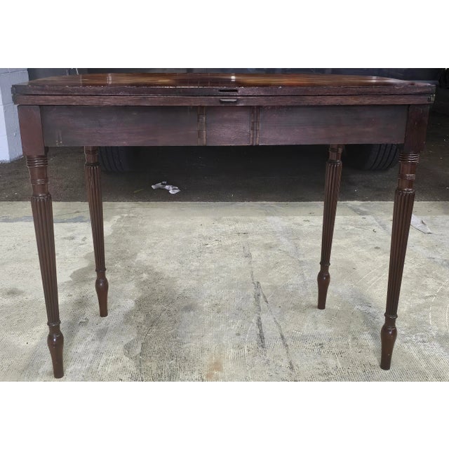 19th Century Regency Ebony Inlaid Cross-Banded Crotch Mahogany Fold Top Table For Sale - Image 9 of 9