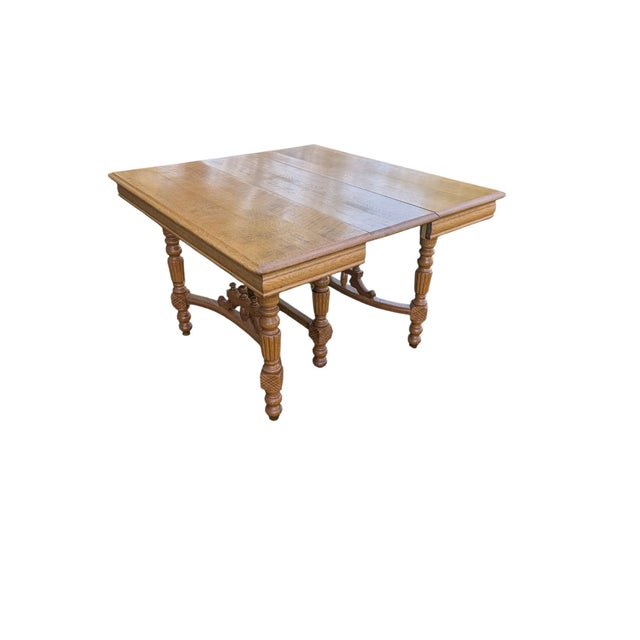 Jacobean Early 20th Century Jacobean Revival Quarter-Sawn Tiger Oak 6-Leg Extension Dining Table For Sale - Image 3 of 18