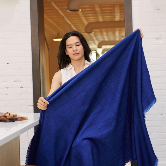 Cobalt Blue Herringbone Plush Soft Merino Handwoven Throw by Studio Variously is a custom textile designed in Michigan and...