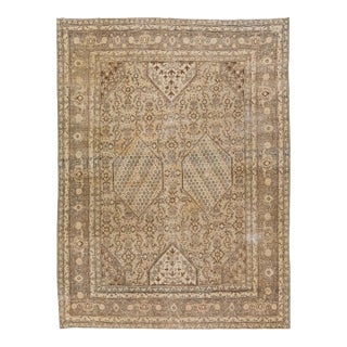1900's Antique Persian Tabriz Brown Wool Rug With Allover Pattern For Sale