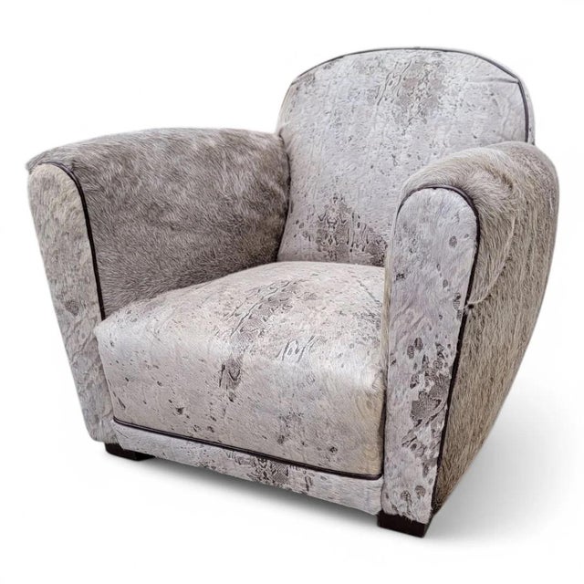 Vintage French Art Deco Club Chairs Reupholstered in Cowhide - Pair For Sale - Image 4 of 11