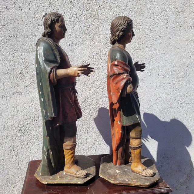 Polychrome Carved Saint Statues, 17th Century, Wood For Sale - Image 17 of 18