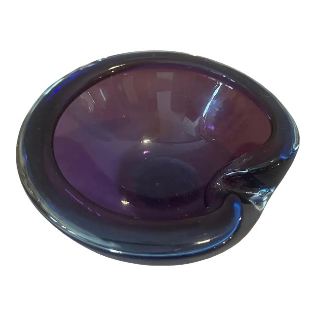 1970s Modernist Blue and Purple Murano Glass Bowl by Seguso For Sale