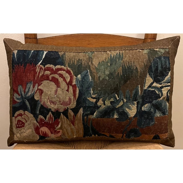 18th Century Antique 18th Century French Aubusson Verdure Tapestry Pillow For Sale - Image 5 of 10