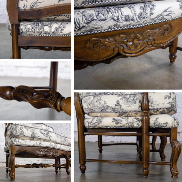 Wood Late 20th Century French Louis XV Style Settee by Highland House Black and White Toile De Jouy For Sale - Image 7 of 18