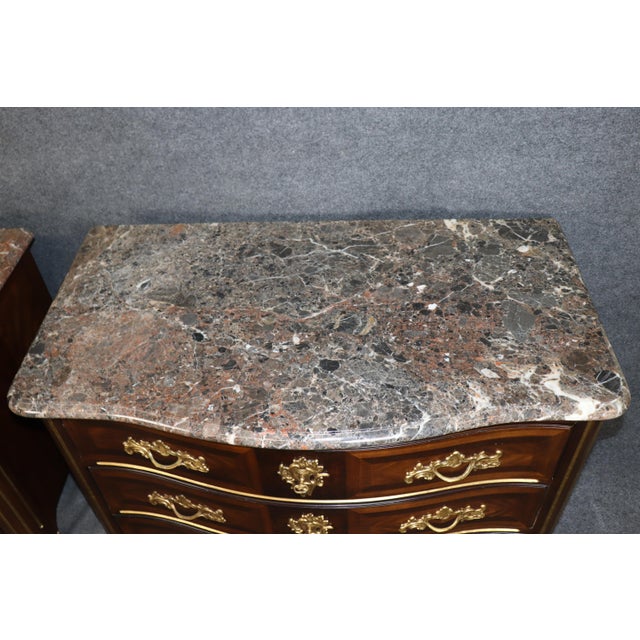 Wood Pair e.j Victor Regency Style Brass Mounted Marble Top Commodes For Sale - Image 7 of 9
