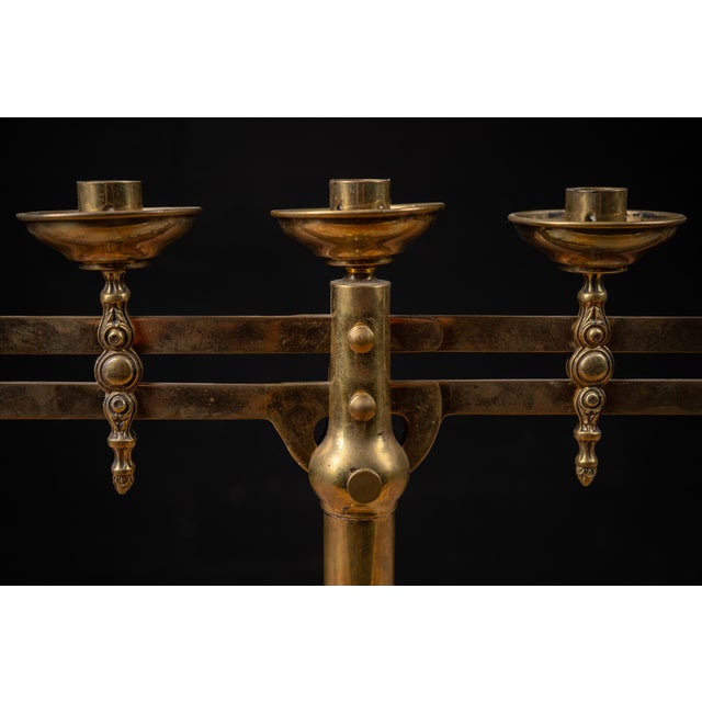 Brass Late 19th Century Adjustable Brass Sabbath Candelabrum For Sale - Image 8 of 15