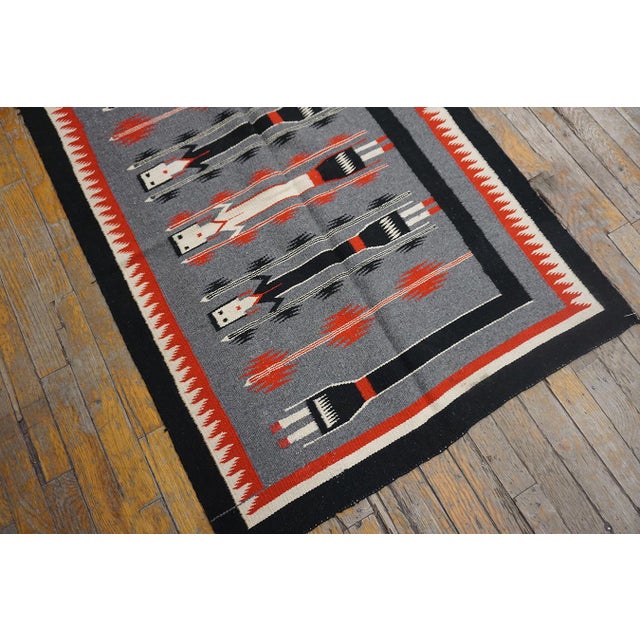 1940s Gray Tribal Geometric Vintage American Navajo Yei Rug 2'10" × 3'10" Flatweave Wool Carpet For Sale - Image 9 of 18