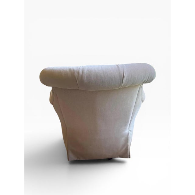 Tufted Swivel Club Chair in Taupe Denim-Style Fabric For Sale - Image 9 of 11