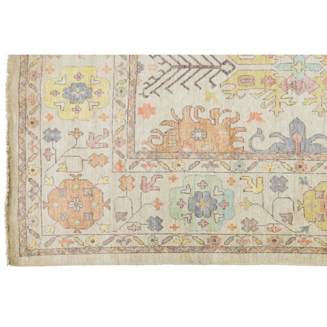 2020s 12x16 Hand-Knotted Modern Oushak Style Area Rug Pastel Geometric Tribal Wool Rug For Sale - Image 5 of 10
