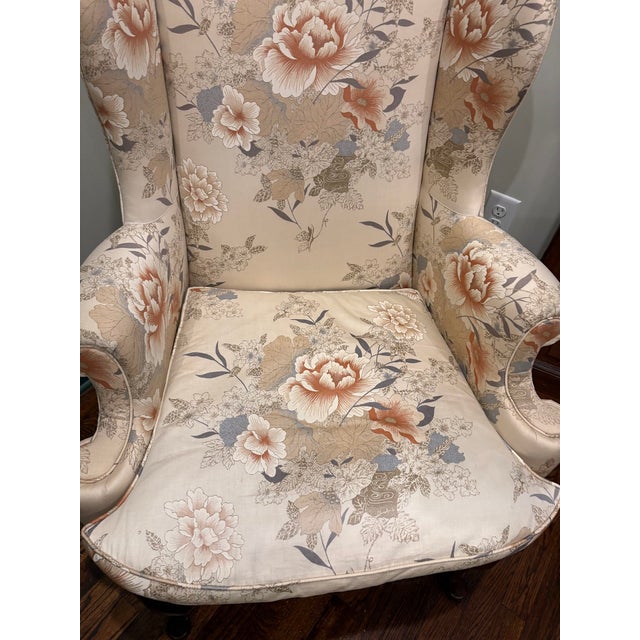 Traditional Henredon Peach Floral Wingback Chair For Sale - Image 3 of 6
