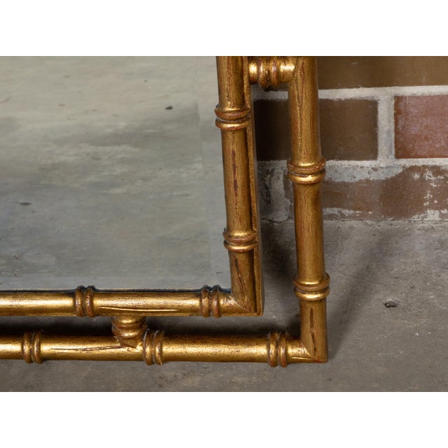 Wood Midcentury Italian Gilt Faux Bamboo Mirror with Beveled Glass For Sale - Image 7 of 10