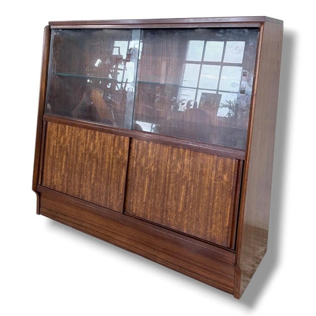 Mid-Century Sliding Door Display Bookcase with Adjustable Glass Shelves For Sale - Image 5 of 9