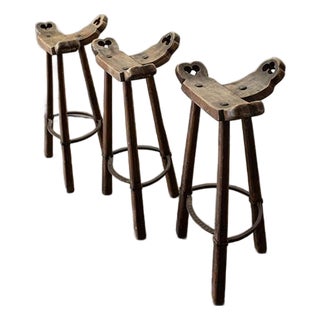 Vintage Mid-Century Spanish Brutalist Marbella Bar Stools, Set of 3 For Sale
