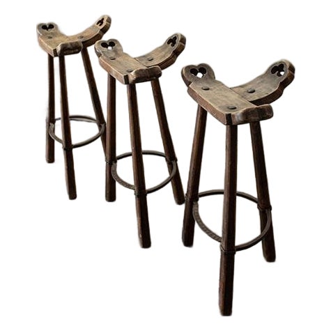 Vintage Mid-Century Spanish Brutalist Marbella Bar Stools, Set of 3 For Sale