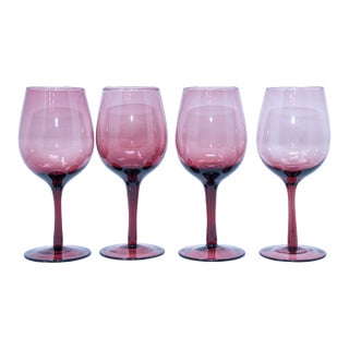 Vintage French Amethyst Purple Hand-Blown Wine Glasses, Set of 4, Circa 1980 For Sale