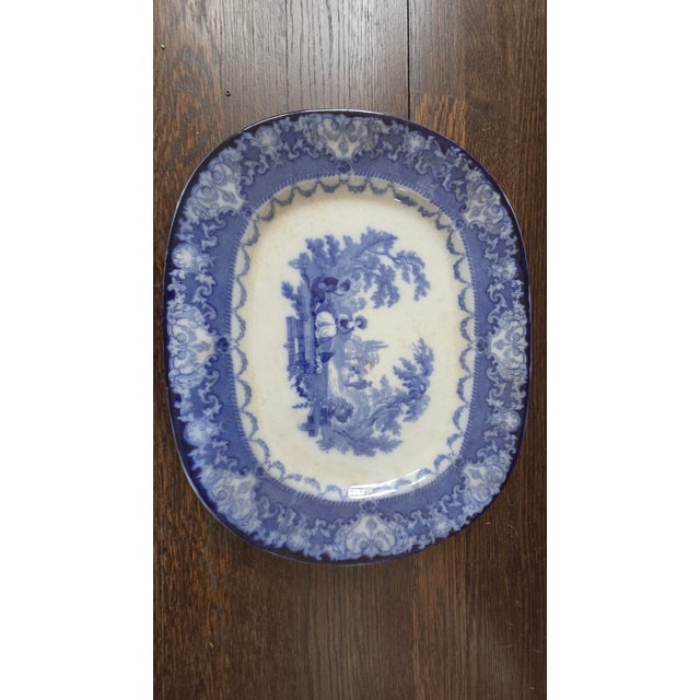 Antique Doulton Burslem Watteau Flow Blue Platter, Circa 1890 For Sale - Image 15 of 18