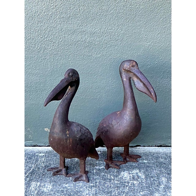 Vintage Boho Patinated Wrought Iron Pelicans - Set of 2 For Sale In West Palm - Image 6 of 7