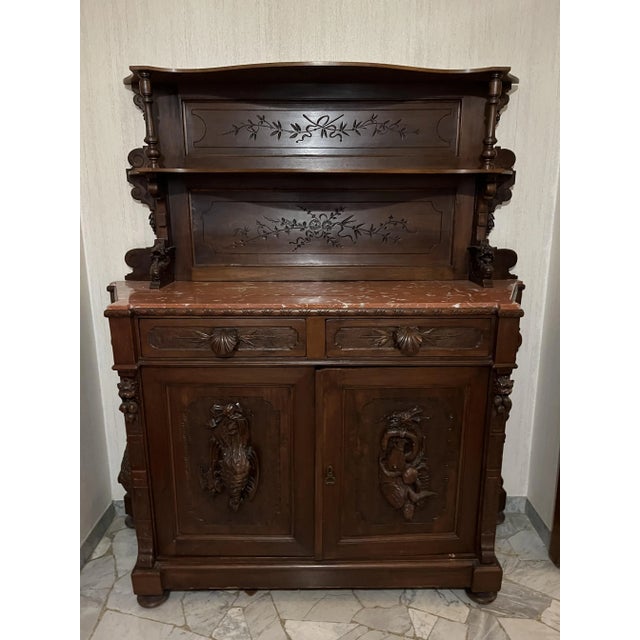 Brown Early 20th Century Art Nouveau Sideboard in Solid Walnut For Sale - Image 8 of 12