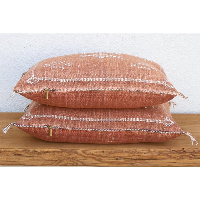 Pair of Terracotta Medallion Lumbar Moroccan Silk Pillows For Sale - Image 4 of 6