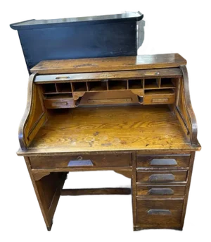 Antique Tiger Oak Roll Top Desk, Accordion Style, 5 Drawers, Solid Wood